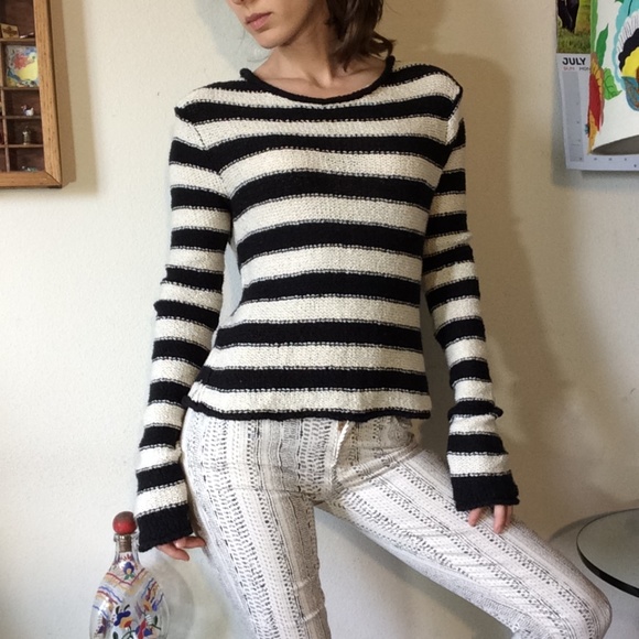 Free People Beach Black White Striped Sweater Free People Beach Black White Striped Sweater